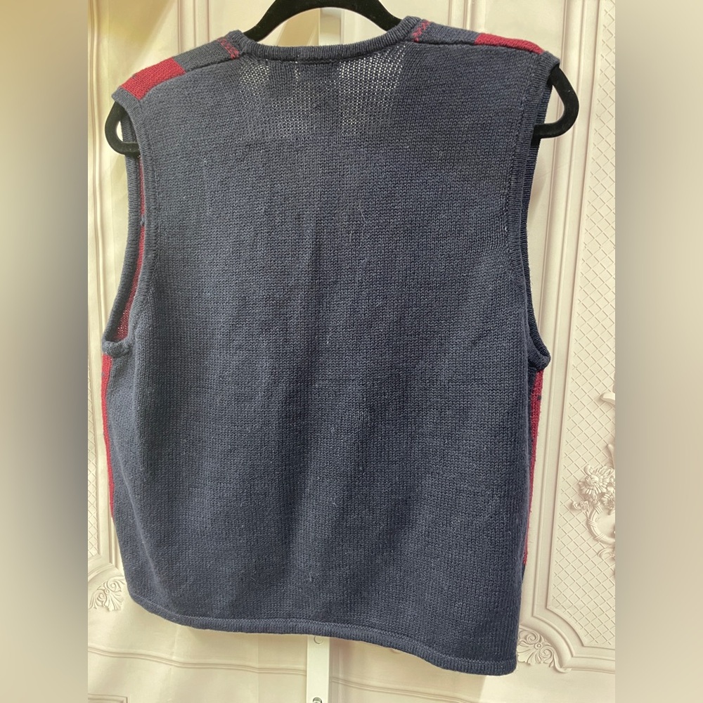 Lucia Floral Embroidered Vintage New Plaid Cottagecore Navy size M Sweater Vest - Picture 7 of 8